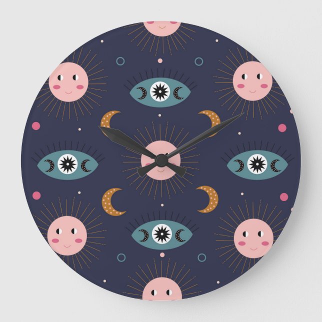 Relógio Grande Bebê Boho, padrão chic hippie. (Frente)