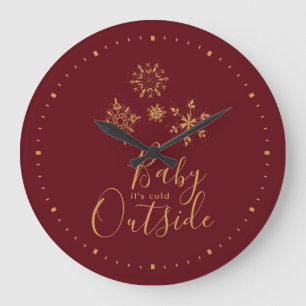 Relógio Grande Bebê é flocos de neve dourados exteriores frios