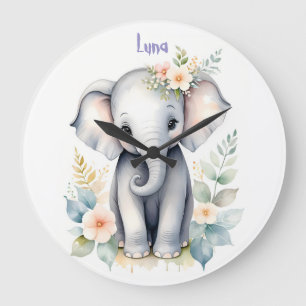 Relógio Grande Bebê Elefante Florido
