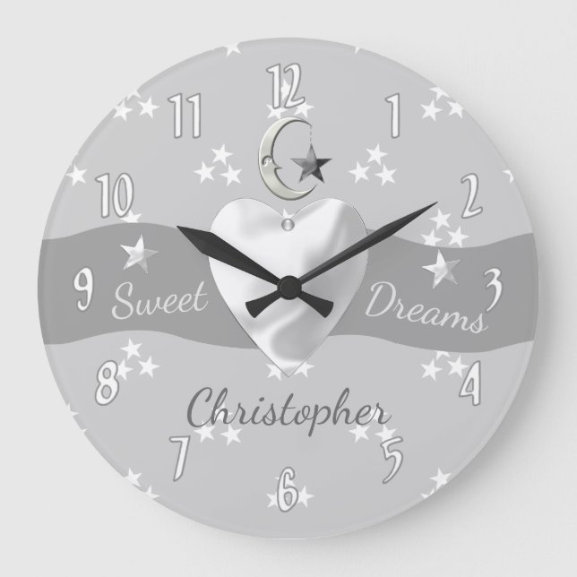 Relógio Grande Bebê estrelas e lua com nome (Frente)