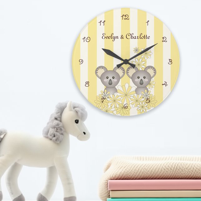 Relógio Grande Bebê Fofo Amarelo Quarto de Gêmeos Koala / Quarto  (Criador carregado)