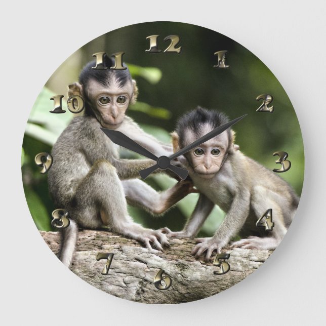 Relógio Grande Bebês macacos na natureza (Frente)