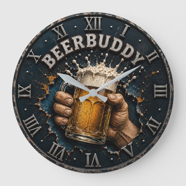 Relógio Grande Beer Buddy Beer Lover Bar Pub Man Cave  (Frente)