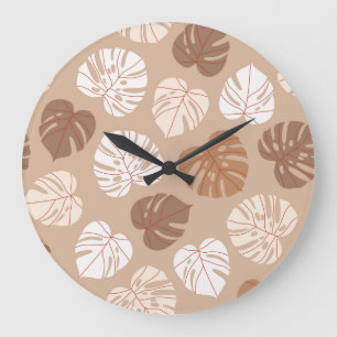 Relógio Grande Beige Monstera deixa: padrão desenhado à mão