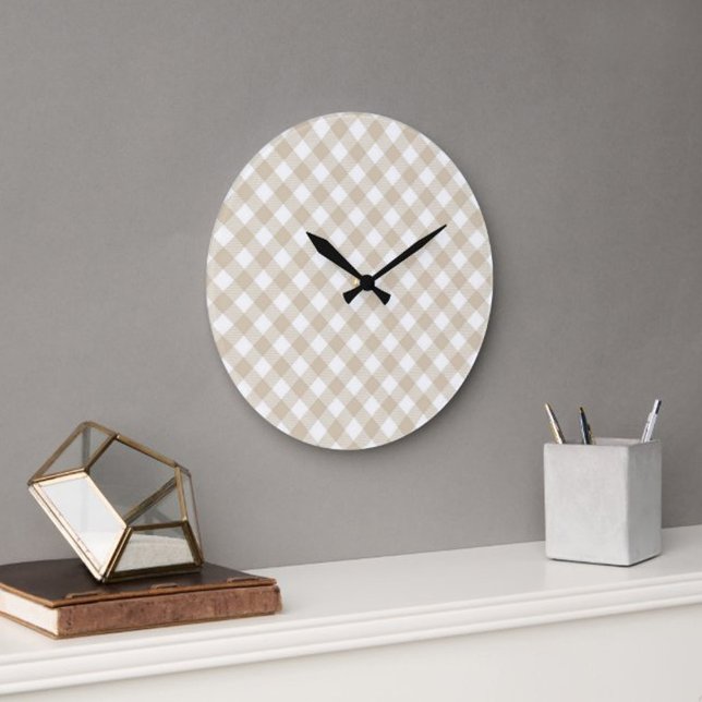 Relógio Grande  Beige Plaid Pattern Wall clock (Criador carregado)