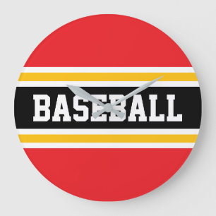 Relógio Grande BEISEBOL Vermelho Brilhante Branco Preto Laranja L