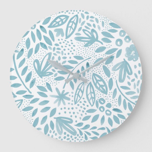 Relógio Grande Bela Azul Floral Wall Clock (Frente)