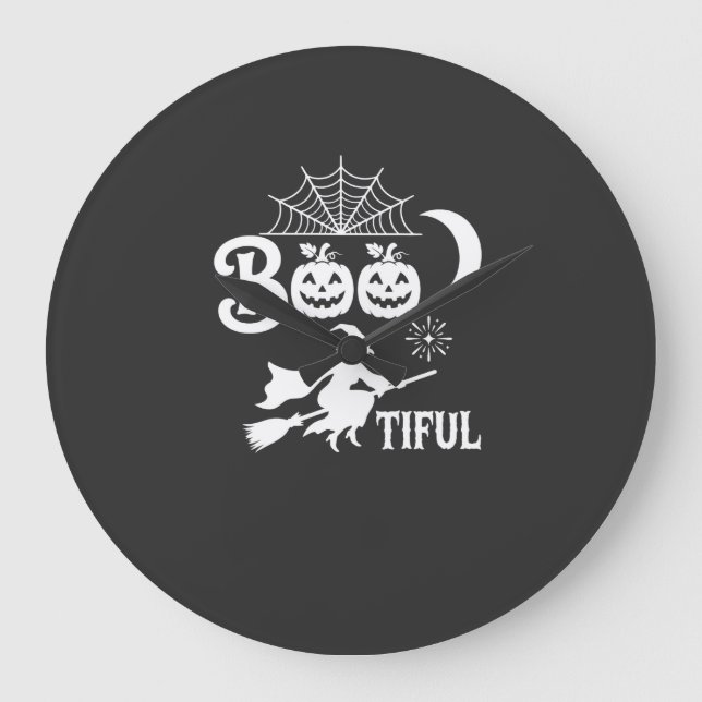 Relógio Grande Bela decoração de Halloween da bruxa da lua Design (Frente)