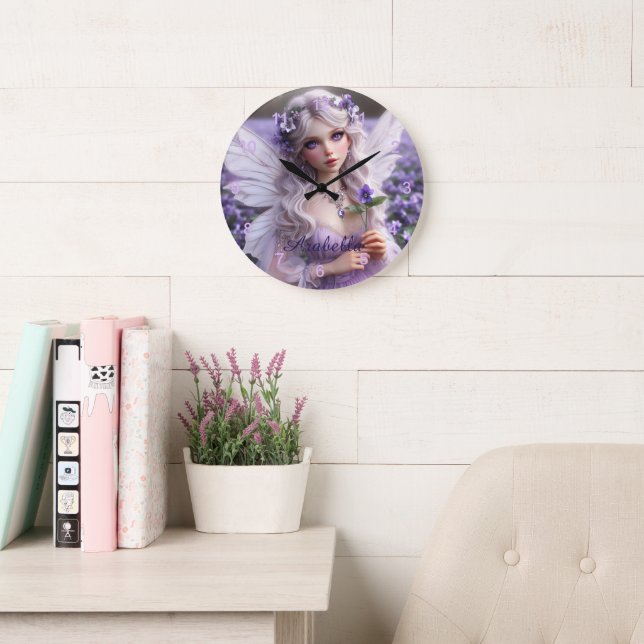Relógio Grande Bela Fada de Fevereiro em Violetas (Sala de leitura)