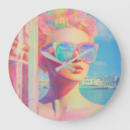 Relógio Grande Beleza Costeira Neon com óculos Solares