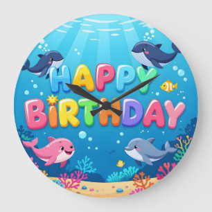 Relógio Grande Belo aniversário feliz golfinho náutico