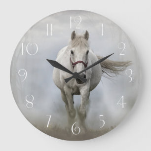 Relógio Grande Belo cavalo branco em neblina