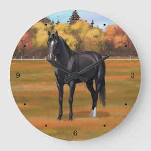 Relógio Grande Belo Estalão de Cavalo do Quarto Negro