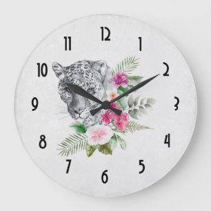 Relógio Grande Belo retrato da cabeça-leopardo em Watercolor