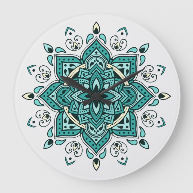 Relógio Grande Belo Turquoise Mandala design (Frente)