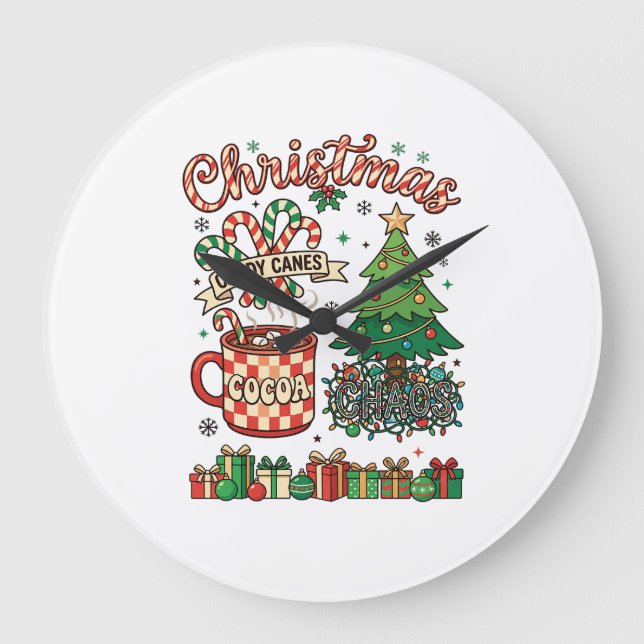 Relógio Grande Bengalas de Natal Cacau Caos Árvore Caneca Present (Frente)