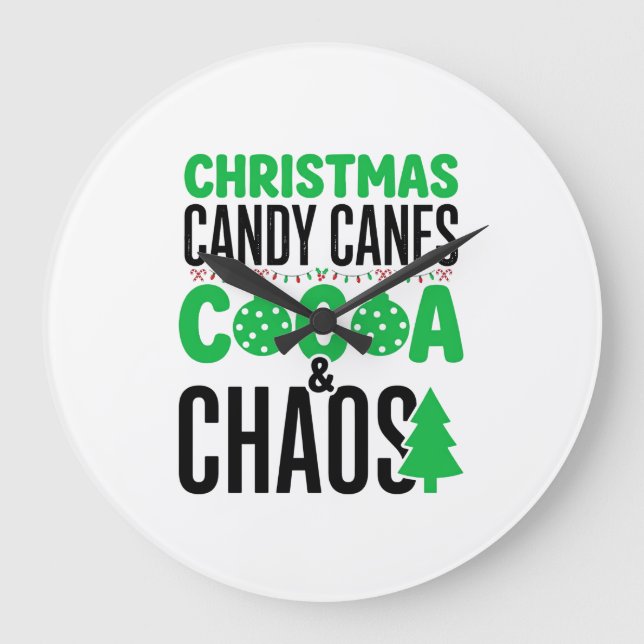 Relógio Grande Bengalas de Natal Cacau Caos Design (Frente)