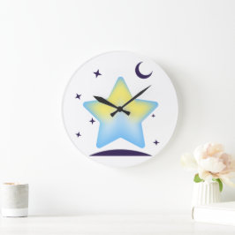 Relógio Grande Berçário Caprichoso de Estrelas e Lua em Pastel