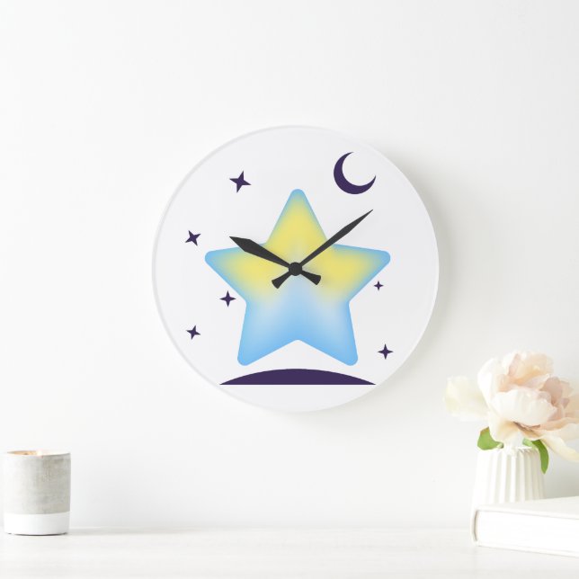 Relógio Grande Berçário Caprichoso de Estrelas e Lua em Pastel (Lar)