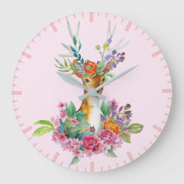 Relógio Grande Berçário de Bebê com Floral Pintado à Aquarela e C