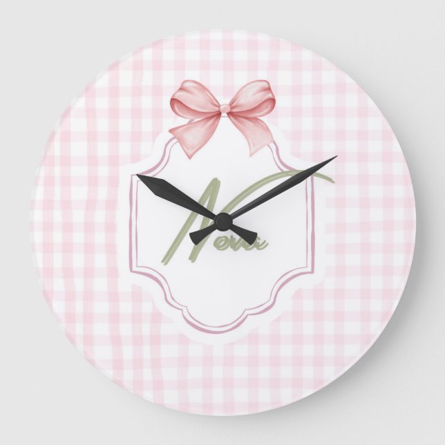 Relógio Grande Berço Personalizado Nova Menina Nursery Bow&Gingha (Frente)