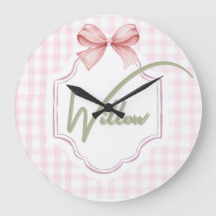 Relógio Grande Berço Personalizado para Menina com Arco e Xadrez 