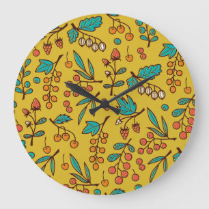 Relógio Grande Berries em galhos, padrão natural sem costura.