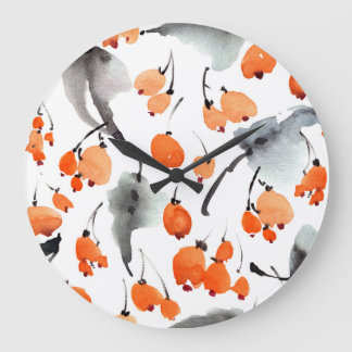 Relógio Grande Berries, folhas de aquarela, ilustração com tinta,