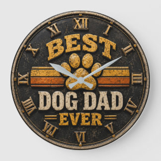 Relógio Grande Best Dog Dad Ever Vintage Paw Print