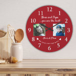 Relógio Grande Best Nana And Papa Grandkids Photo Collage Red<br><div class="desc">Unique grandparents gift for Christmas- Personalized photo clock with grandchildren photo,  name and message.</div>