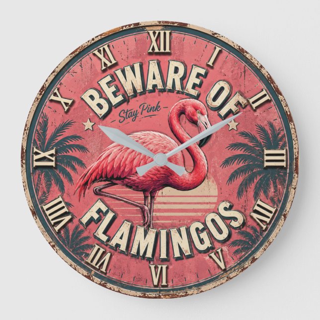 Relógio Grande Beware of Flamingos (Frente)