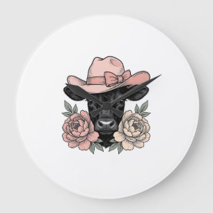 Relógio Grande Bezerro de Cowgirl Rosa com Peônias Vetor Vintage_