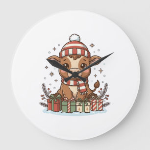Relógio Grande Bezerro de Natal Fofo Com Presentes Vetor Vintage_