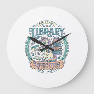 Relógio Grande Biblioteca de Unicórnio Camiseta Gráfica Caprichos