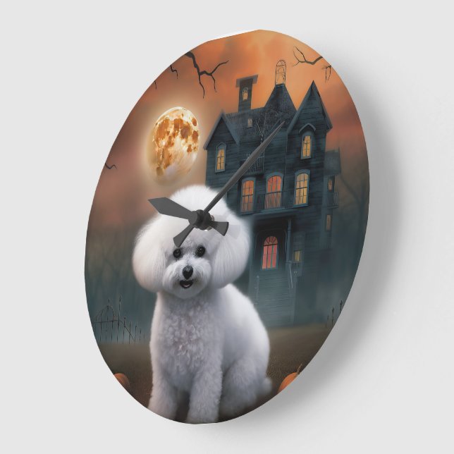 Relógio Grande Bichon Frise Halloween Assustador (Ângulo)