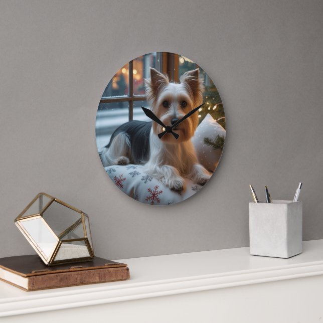 Relógio Grande Biewer Terrier Com Luzes De Natal Feriado (Escritório)
