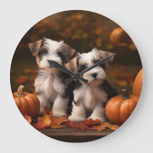 Relógio Grande Biewer Terrier Puppy Autumn Delight Pumpkin