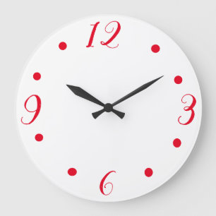 Relógio Grande Big Red Numbers  On A White Clock