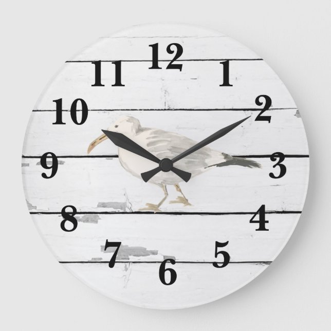 Relógio Grande Bird Beach Shiplap Large Clock (Frente)