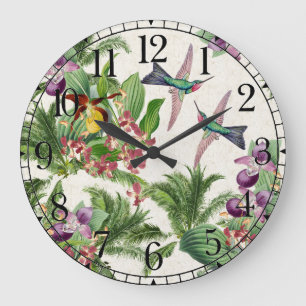 Relógio Grande Bird Bird Orchid Flower Wall Clock