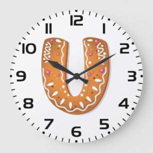 Relógio Grande Biscoito de Natal com Monograma da Letra U em Geng