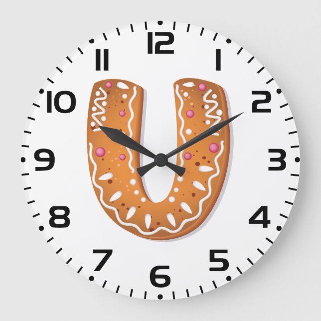 Relógio Grande Biscoito de Natal com Monograma da Letra U em Geng (Frente)