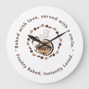 Relógio Grande Biscoitos Croissant Logotipo Chef Padaria Brown