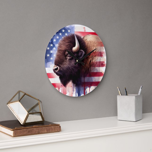 Relógio Grande Bison com bandeira dos Estados Unidos da América (Escritório)