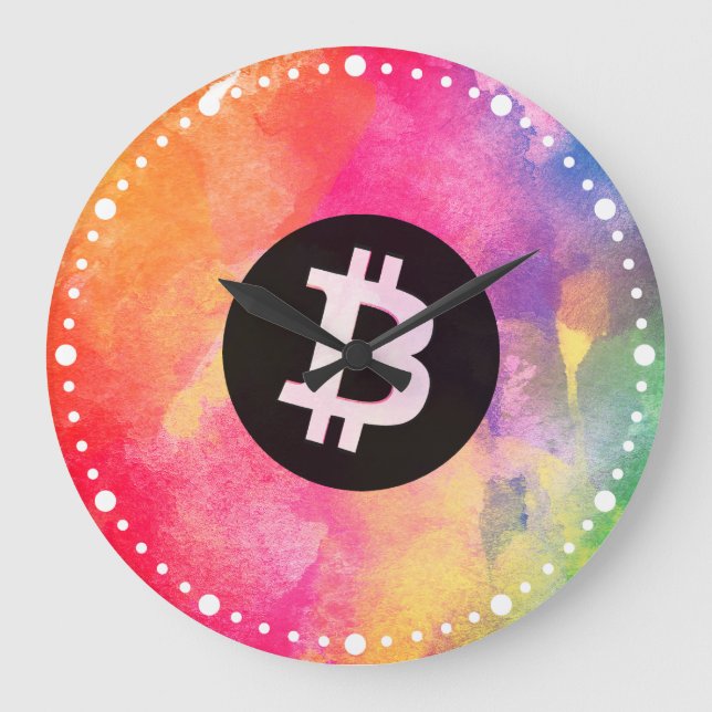 Relógio Grande Bitcoin Aquarela (Estilo 1 - Gênesis) (Frente)
