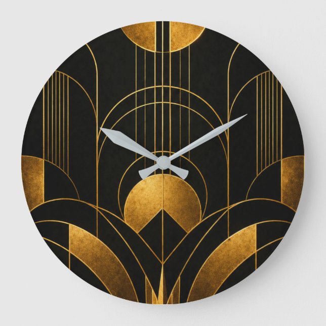 Relógio Grande Black and Gold Art Deco Geometric Wall Clock (Frente)