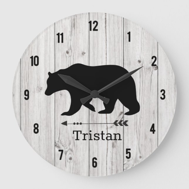 Relógio Grande Black Bear Rustic Lodge Distressed Farmhouse  (Frente)