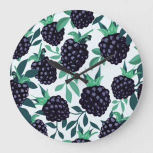 Relógio Grande Black Berry Tropical: Padrão Sem Costura de Frutas