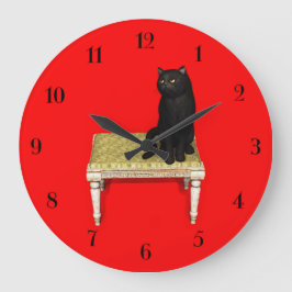 Relógio Grande Black cat on the stool round clock