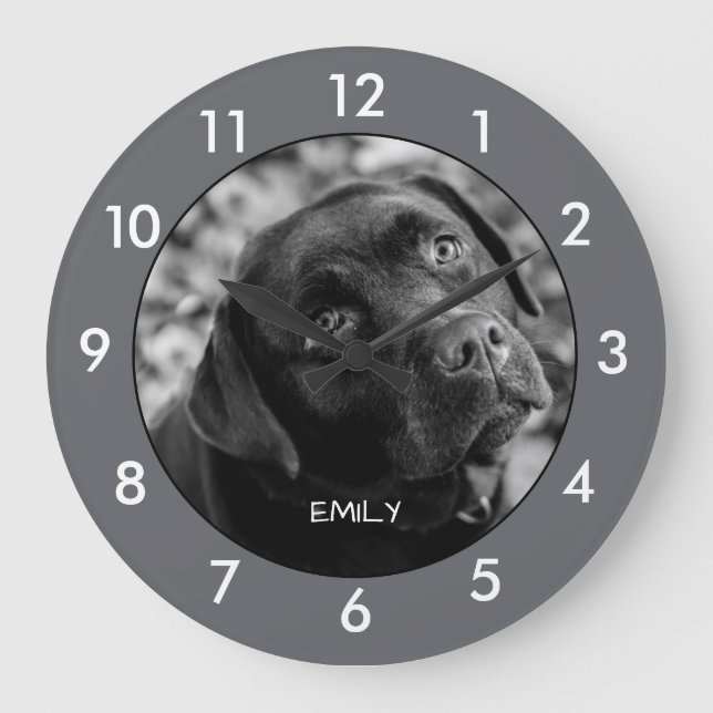 Relógio Grande Black Labrador Dog Custom Large Clock (Frente)